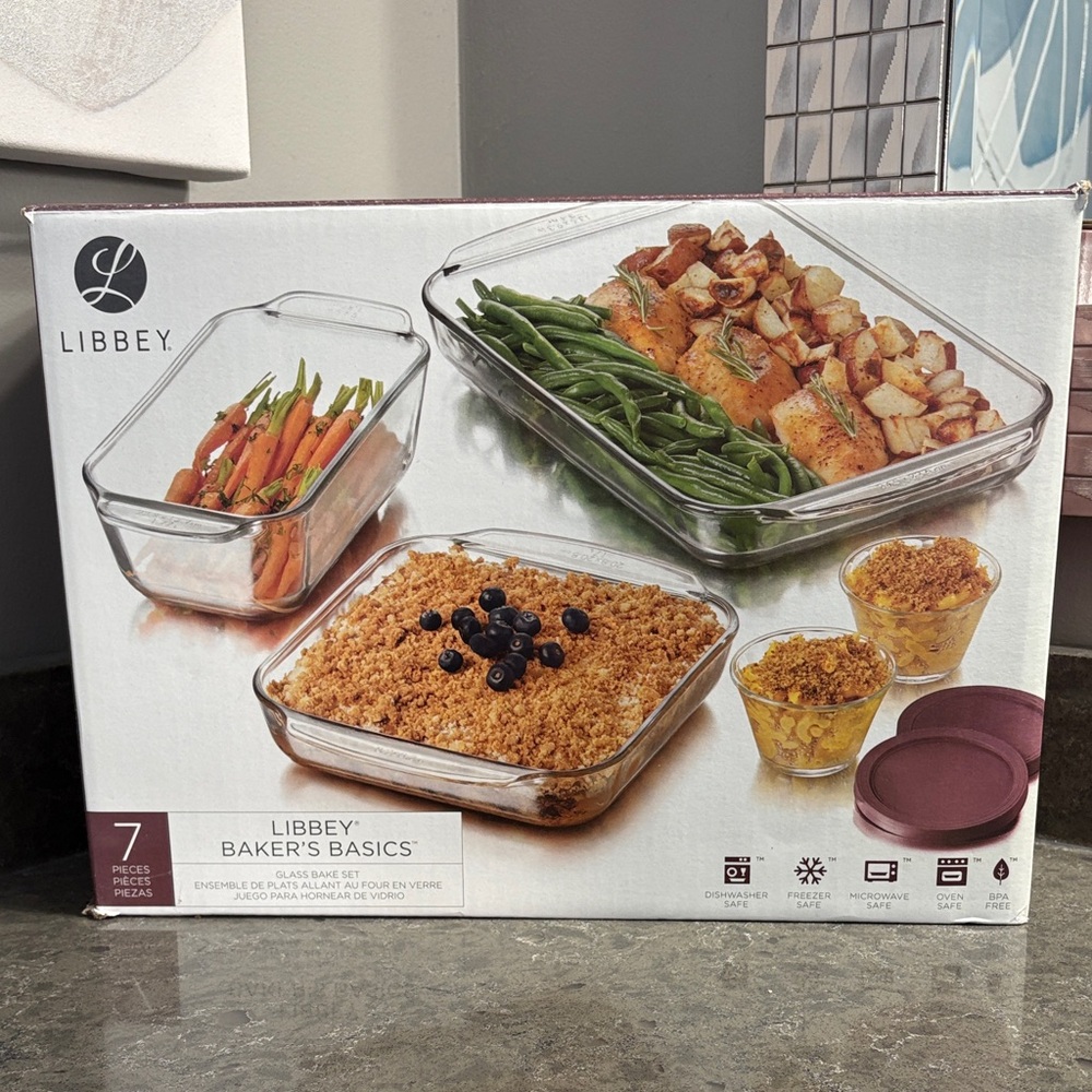 Libbey Baker's Basics 7-Piece Glass Bakeware Set - Clear with Purple Lids